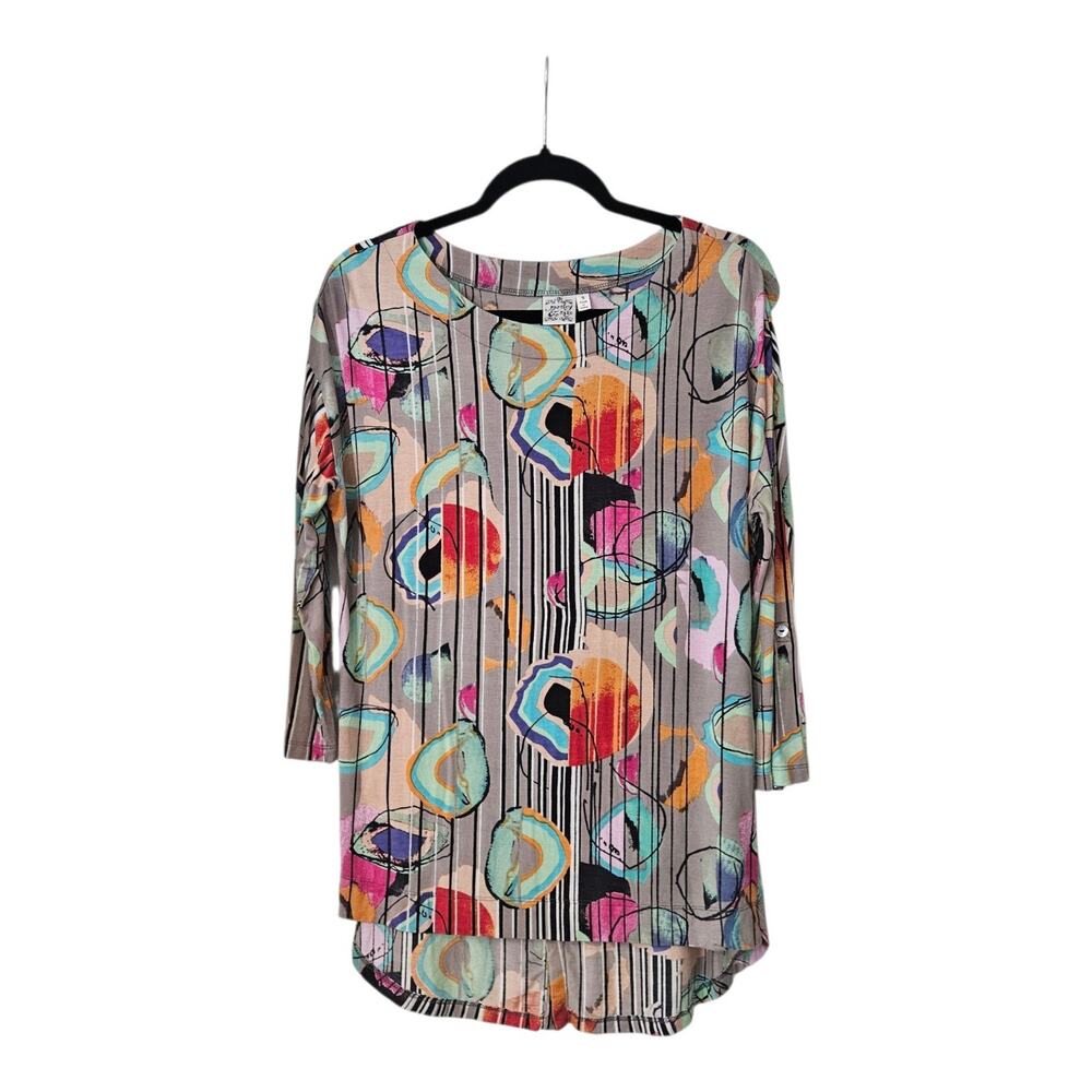 Parsley & Sage Womens SM Clarissa High-Low Blouse Top Floral Stretch 3/4 Sleeve